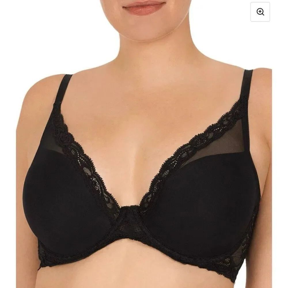 NATORI Feathers Plunge Black T-Shirt Bra Size 34DDD